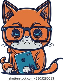 A cute cat logo with stylish spectacles, symbolizing the cat's witty and fashionable persona.