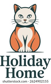 Cute Cat Logo with “Holiday Home” Text – Pet-Friendly Brand Identity