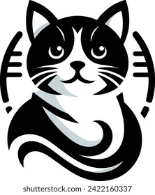 A cute cat logo vector with black and white color.