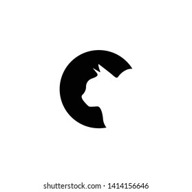 Cute cat logo. vector illustration. black and white
