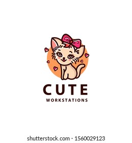 Cute cat logo vector illustration graphics design
