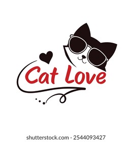 Cute Cat Logo Vector – Love Typography for T-Shirts
