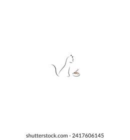 A cute cat look at a cup of coffee,pet care outline.