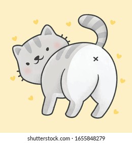 Cute cat looking back hand drawn cartoon animal character. Hand drawing vector. Cartoon character design.