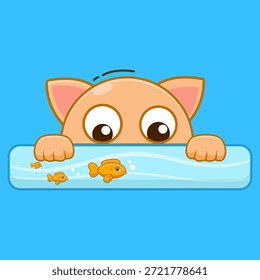 Lindo gato está mirando a los peces. Adecuado para una barra de carga temática de gatos.