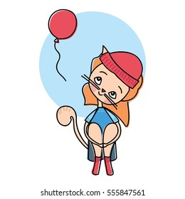 Cute cat looking red balloon, vector art