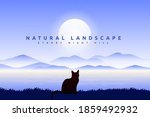 a cute cat looking sea view and starry night landscape