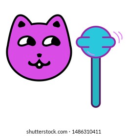 cute cat looks at candy lollipop with joy vector illustration