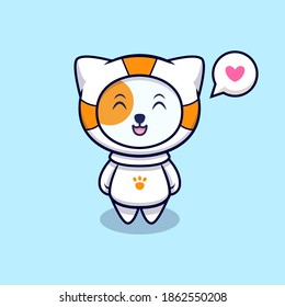 Cute Cat Love to be Astronaut Cartoon Vector Icon Illustration. Flat Cartoon Style