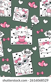 cute cat love design patterns girl
