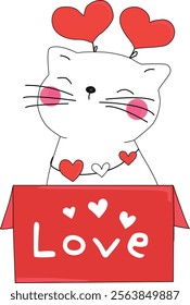 Cute cat in a love gift box