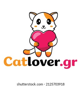 cute cat with love heart cartoon vector icon illustration