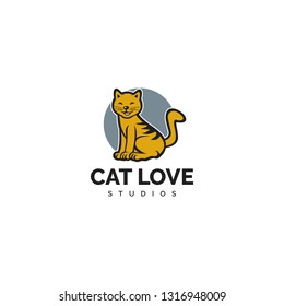 Cute Cat Love Logo Vector