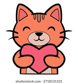 Gato lindo signo de amor, Ilustración vectorial, pegatinas de gato, kawaii, animales