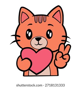 Gato lindo signo de amor, Ilustración vectorial, pegatinas de gato, kawaii, animales