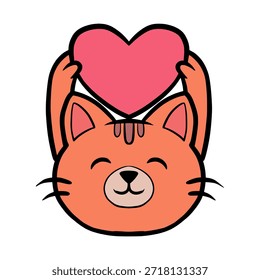 Gato lindo signo de amor, Ilustración vectorial, pegatinas de gato, kawaii, animales