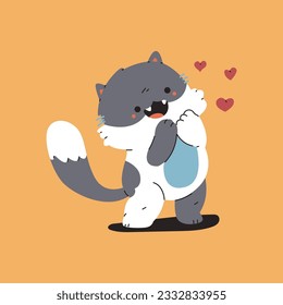 Cute cat in love vector cartoon character isolated on background.