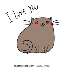 cute cat in love. i love you. vector illustration