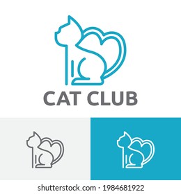 Cute Cat Lover Heart Shape Tail Abstract Animal Logo
