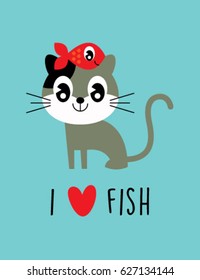 cute cat loves fish vector
