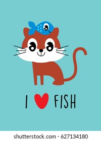 cute cat loves fish vector