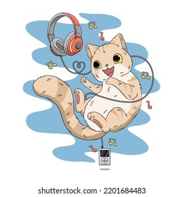 cute cat loves music vector illustration