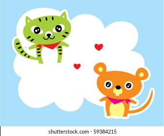cute cat loves rat