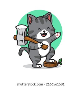 Cute cat lumberjack cartoon premium vector The Concept of Isolated Technology. Flat Cartoon Style Suitable for Landing Web Pages, Banners, Flyers, Stickers, Cards