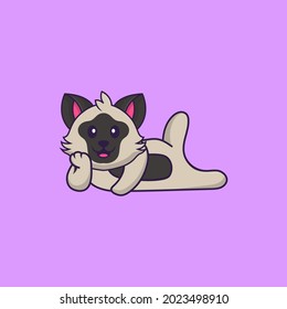 Cute cat lying down. Animal cartoon concept isolated. Can used for t-shirt, greeting card, invitation card or mascot.