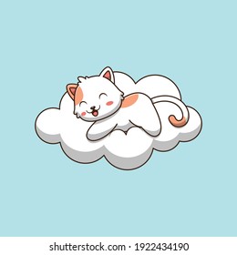 cute cat lying on the cloud cartoon illustration