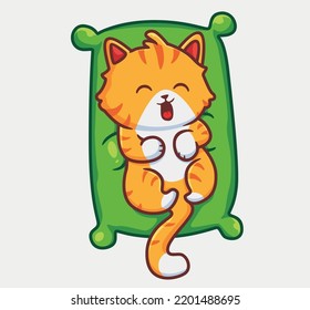 cute cat lying on pillow for sleep. isolated cartoon animal illustration. Flat Style Sticker Icon Design Premium Logo vector. Mascot Character