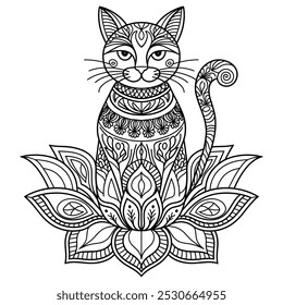 Cute Cat Mandala Coloring Pages