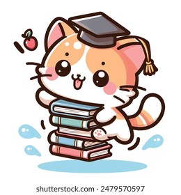 cute cat with many books