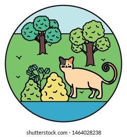 cute cat mascot adorable in the landscape