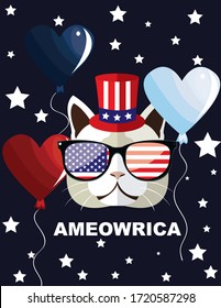 Cute cat mascot America 4th july independence day