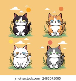 The cute cat mascot avatar flat vector icon