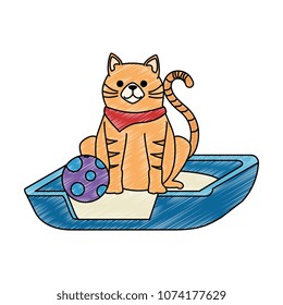 cute cat mascot in the bed with ball character