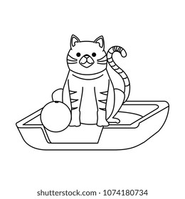 cute cat mascot in the bed with ball character