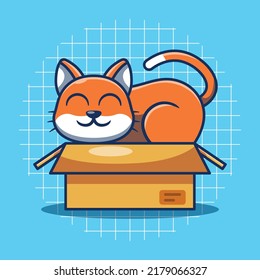 Cute Cat Maskottchen in Pappe, Vektorgrafik. Internationaler Katzentag.
