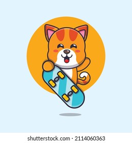 cute cat mascot cartoon character with skateboard