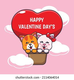 cute cat mascot cartoon character illustration in valentine day