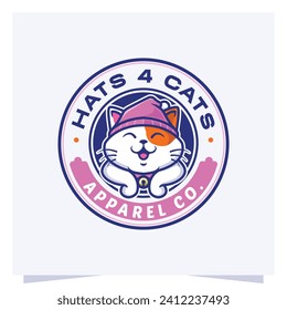 cute cat mascot cartoon emblem and stamp logo design vector template