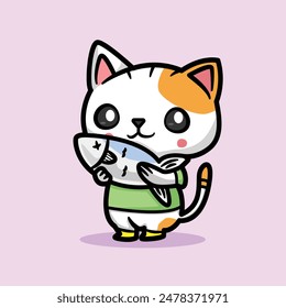 Cute Cat Mascot with Catchable Fish