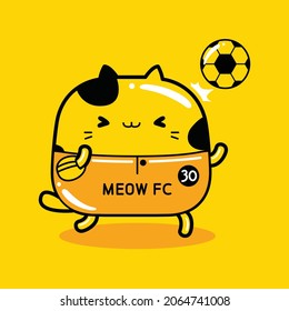 cute cat mascot character football player profession in flat cartoon style