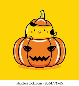 cute cat mascot character hallowen party in flat cartoon style