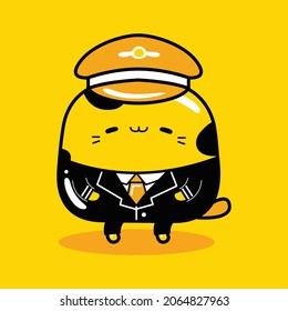 cute cat mascot character pilot profession in flat cartoon style