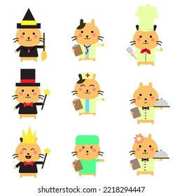 cute cat mascot. chef cat, doctor cat, magician cat and king, cook, waiter, chef, orange	
