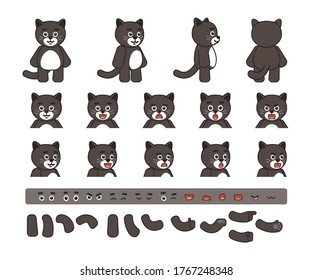 Cute cat mascot creation kit. Create your own action, animation. Vector illustration bundle