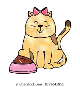 cute cat mascot with dish food