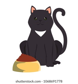 cute cat mascot with dish food character